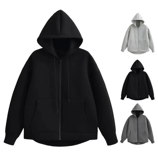 Women Fall Winter Hoodie Thick Hooded Zipper Closure Long Sleeves with Big