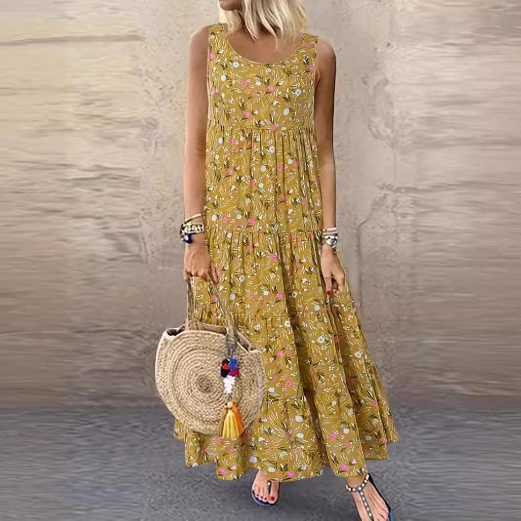 2024 Europäisches & Amerikanisches Damen-Blumen-Spaghetti-Träger-Ärmelloses Kleid