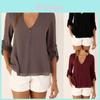 Women Casual Sexy Deep V Neck Chiffon Blouse Shirt With Slim Waist And Long Sleeves