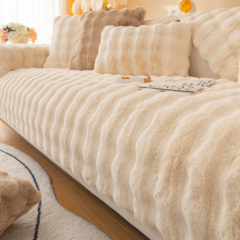 Cat-like Rabbit Plush Sofa Cushion Winter Thickened Sofa Cover Plush Cushion Sofa Cover All Seasons