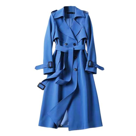 Fall Winter Women Trench Coat Turn-down Collar Solid Color Double-breasted with Belt Mid Length Loose Thermal Long Sleeved Commuting Dating