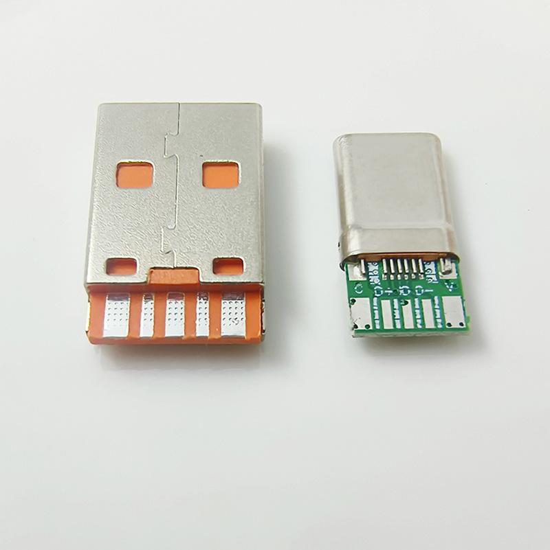 65W USB-C Male Connector, 5-Core Solder Pad, Orange Rubber, Fast Charging for OPPO, Xiaomi, VIVO, Huawei