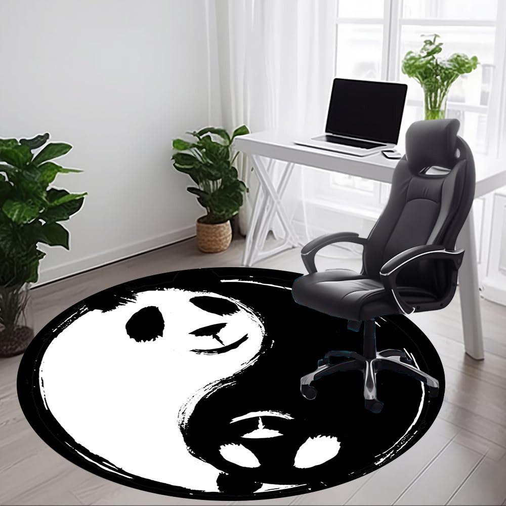 1 pièce Tapis Rond YinYang Panda pour Bureau, Tapis d'Intérieur Convient pour Bureau, Sous les Chaises de Bureau Chambre à Coucher Salon Décoration de la Maison, Déco de Pièce