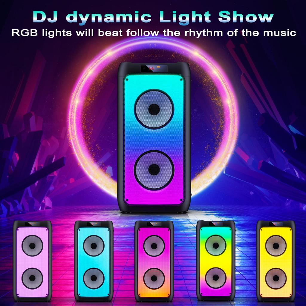 FanFun Karaoke Machine, Portable Bluetooth Speaker with 2 Microphones, RGB Party Light, Remote Control, T10-T