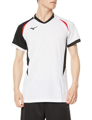 Volleyball Game Shirt, Short Sleeve, Moisture-Wicking, Quick-Drying, Junior Available, V2MA2112, Unisex, White X Black X Chinese Red, Size 140