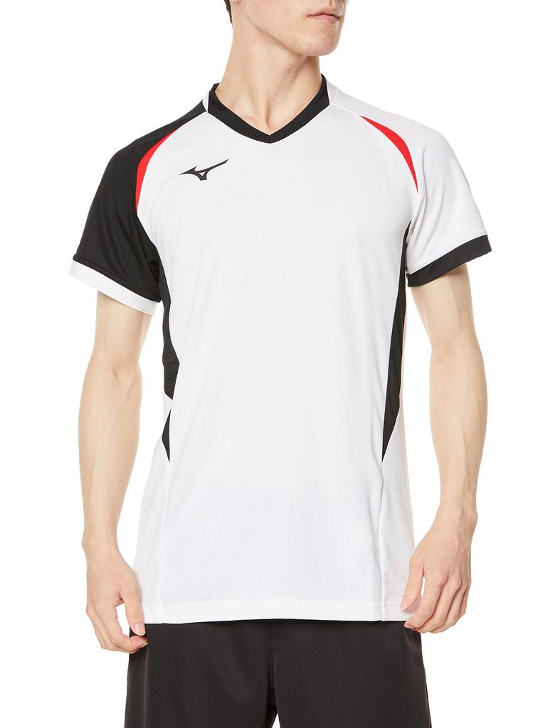 Volleyball Game Shirt, Short Sleeve, Moisture-Wicking, Quick-Drying, Junior Available, V2MA2112, Unisex, White x Black x Chinese Red, Size 140