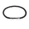 [R5090] - Black Silver 'Giorgio' Steel Leather Bracelet - 65x55x4 Mm