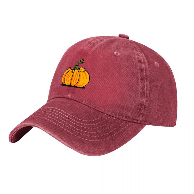 Pumpkin Patch Embroidered Washed Cotton Baseball Cap Classic Autumn Design Unisex Adjustable Hat for Casual Wear