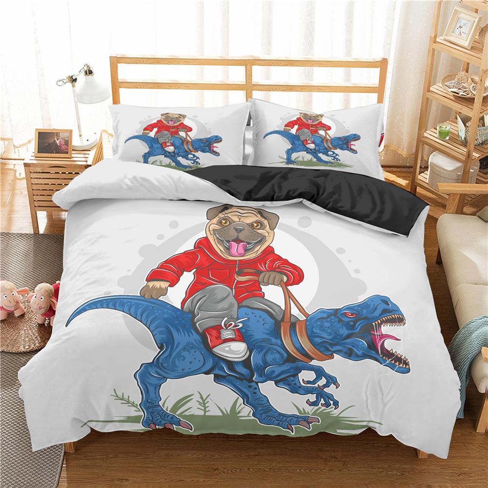 Cute Animal Bedding Set Cartoon Pug Dog Duvet Cover Sets Kids Comforter Cover Queen King Twin Single Size Polyester Quilt Cover Tool