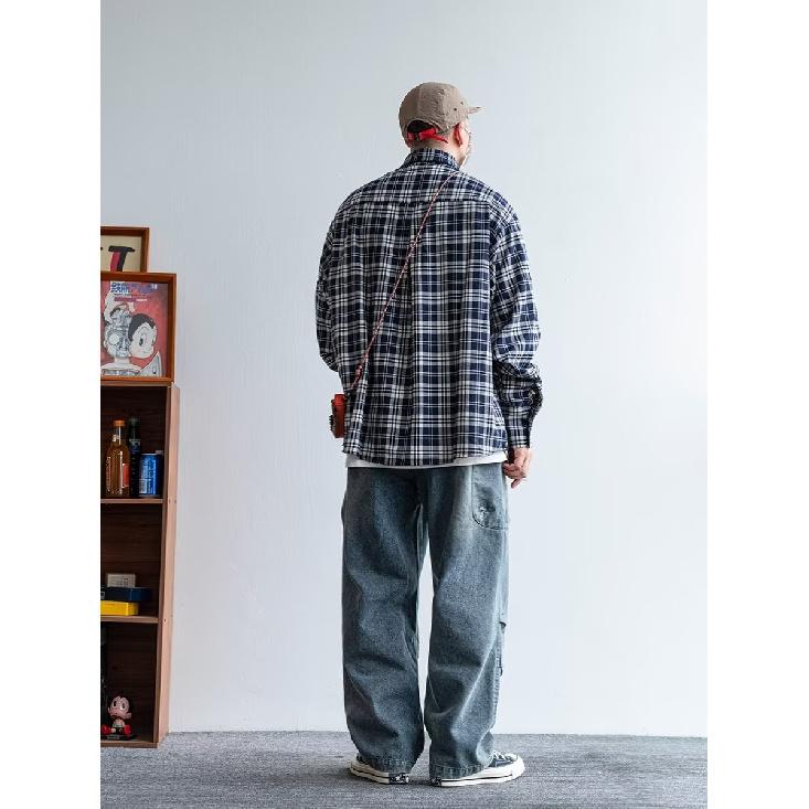 2024 Plaid Long Sleeve Shirt Japanese Hong Kong Style Ins Loose Shirt Boys Summer Trendy Versatile Casual Coat