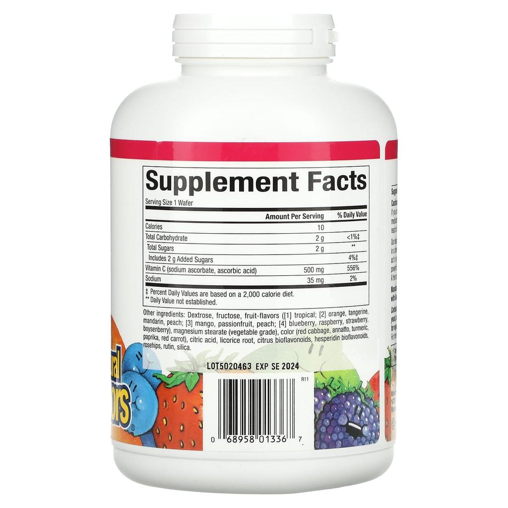 100% Natural Fruit Chewable Vitamin C, 4 Fruit Flavors Blend, 500Mg, 180 Chewable Wafers