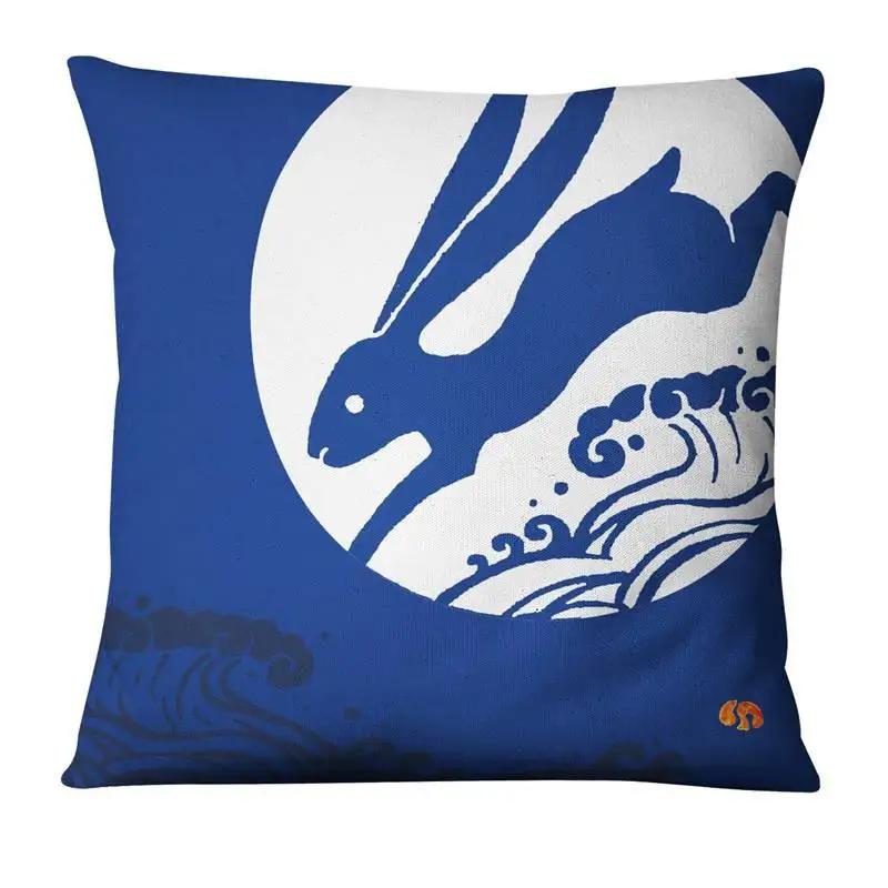 45X45Cm Polyester Japanese Lucky Cat Printing Pillowcase Home Pillow Decoration Ukiyo-E Cushion