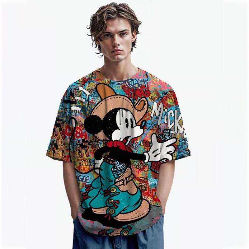 Disney Men Mickey Mouse Print T-Shirt Summer Boy Street Fashion Casual Sports Loose O NeckShort Sleeve Clothing Kid