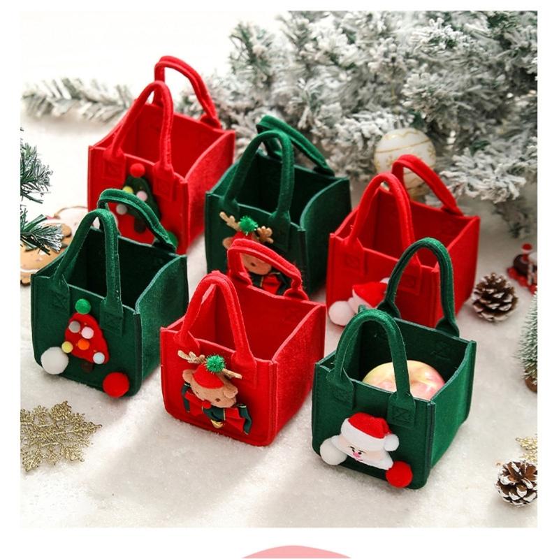 Christmas Felt Gift Bag For Holiday Apples Reusable Hand Carry Storage Container With Festival Decorations