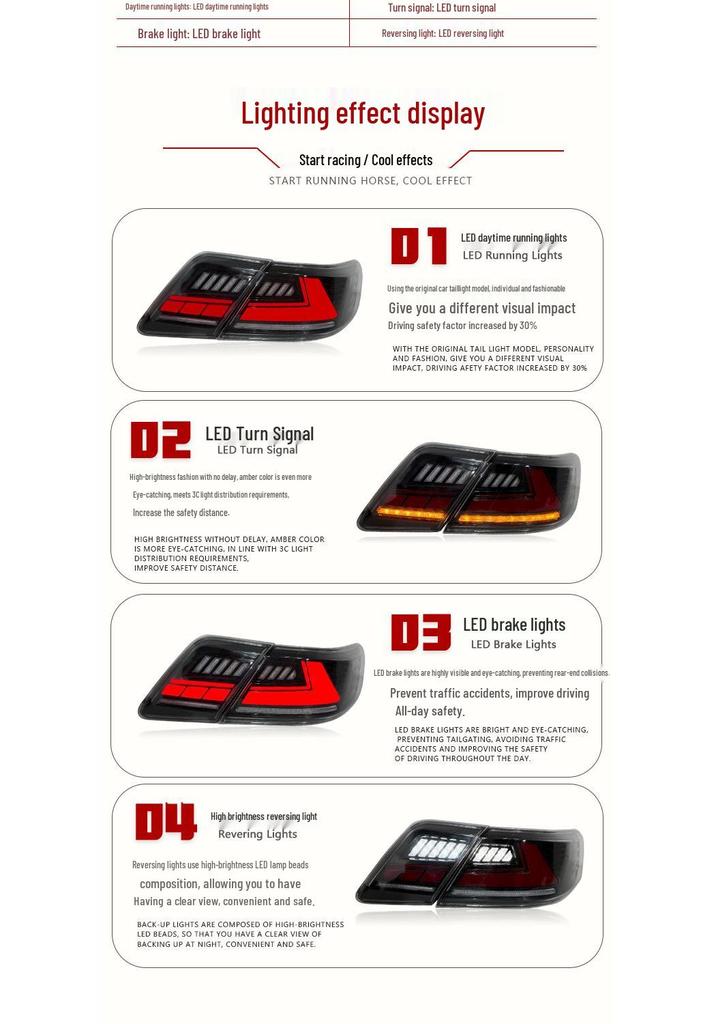 Enhanced LED Taillight with Sequential Turn Signals for 2007-2011 Toyota Camry (US Version)