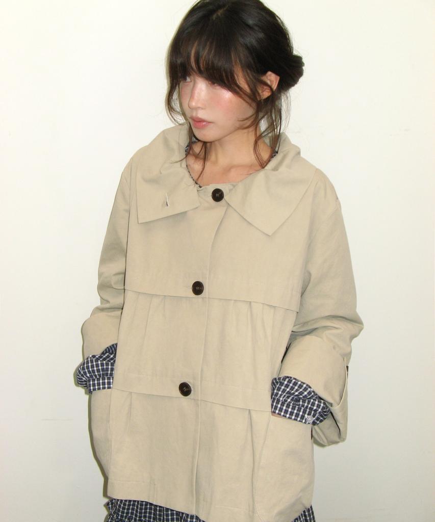 RONRON Frill Collar Shirring Jacket Beige