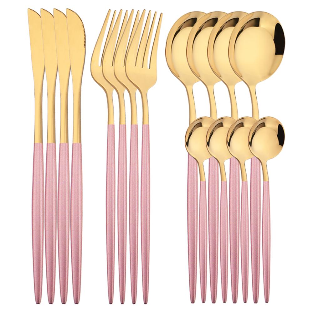 4People High Quality White Gold Dinnerware Set Stainless Steel Tableware Flatware Knife Fork Coffee Spoon Cutlery Western Kiechen Silverware
