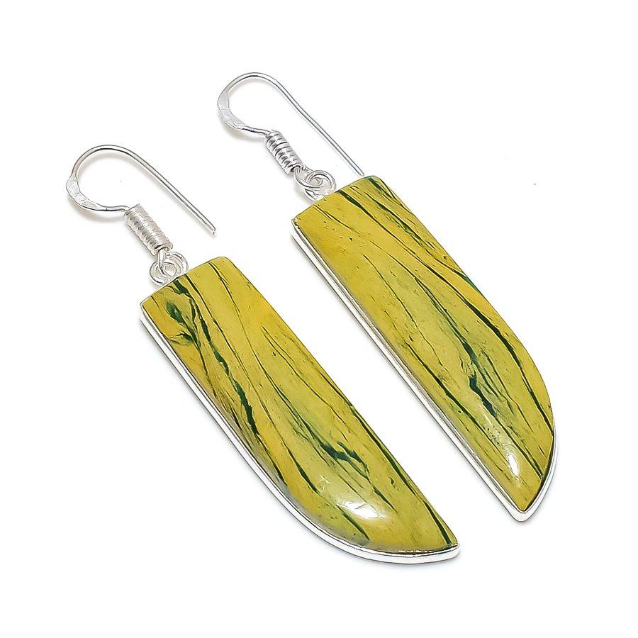 Yellow Calsilica Gemstone 925 Sterling Silver Jewelry Earring 2.36" GK-4781