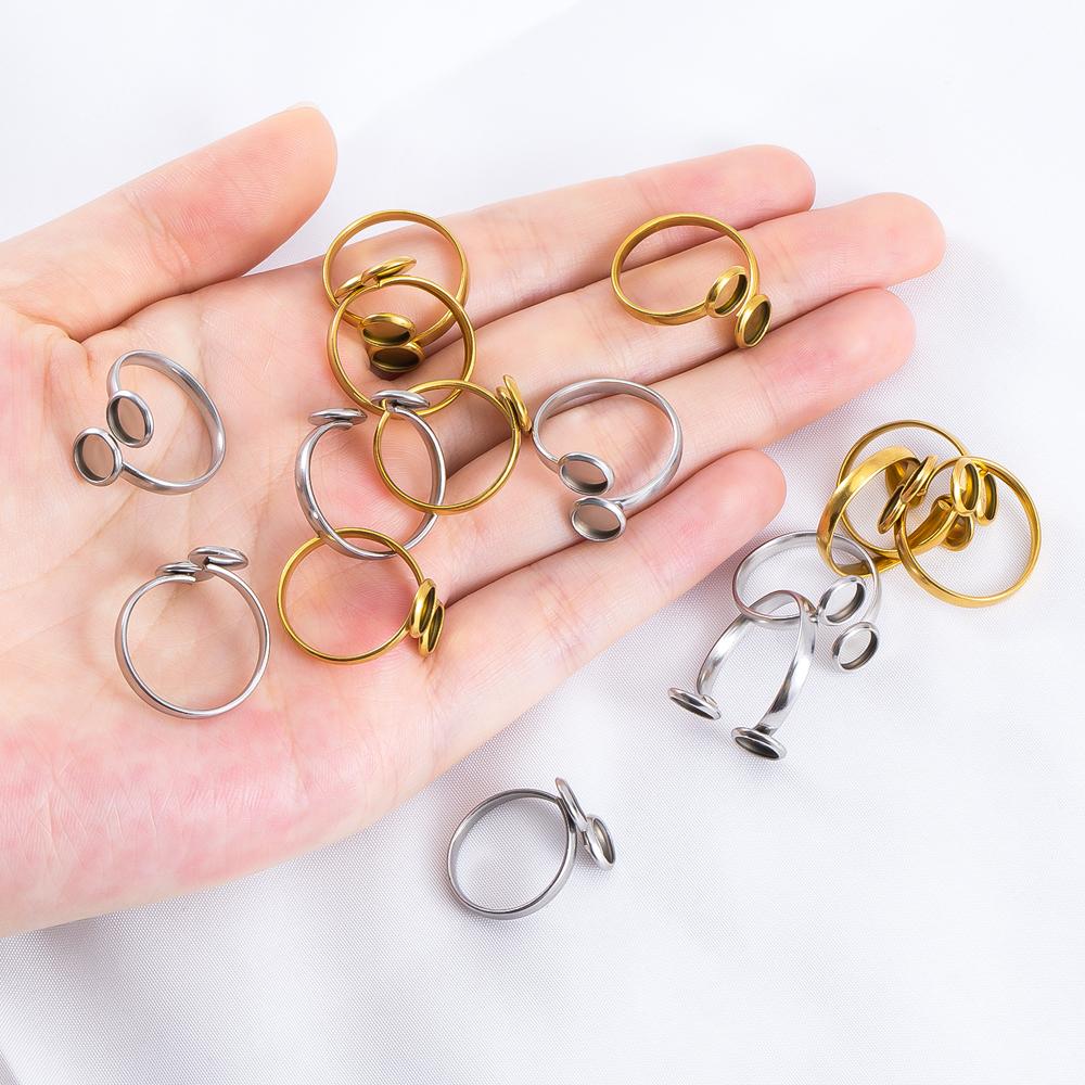 5pcs Stainless Steel Adjustable Double Bezel Rings Base Gold Plated Fit 6mm Cabochon Ring Setting Blanks Diy Jewelry Accessories