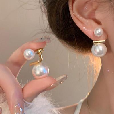Elegant French Pearl Earrings: S925 Silver Needle, Versatile Two-Way Hanging Design for Women