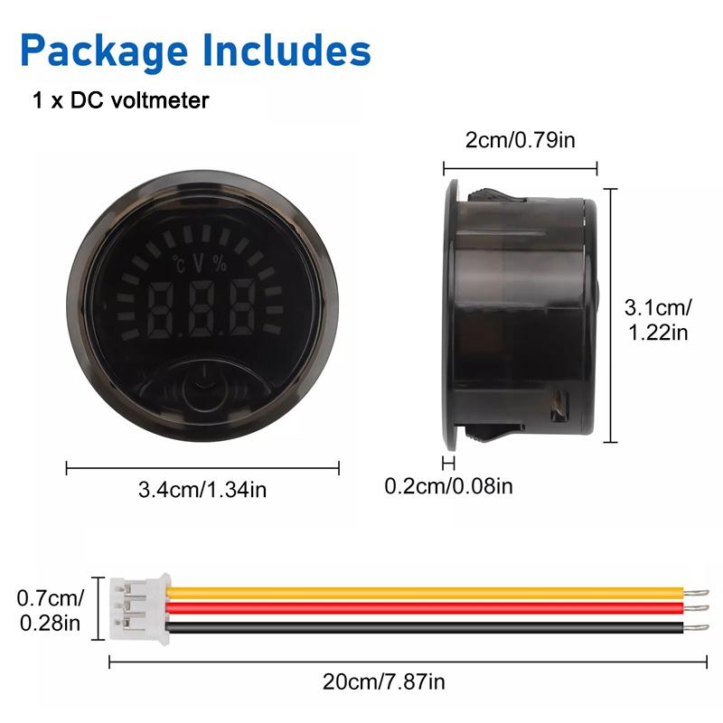 Mini Volmetru Digital LED DC DC7-100V Afișaj Rotund Două Fire Contor Tensiune Curent Mașină Detector Tensiune Tester Monitor Panou