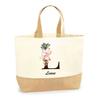 Tote Bag - PLANETEE - Leane Letter Flower - Printed France Jute - Large Capacity - Sturdy Handles