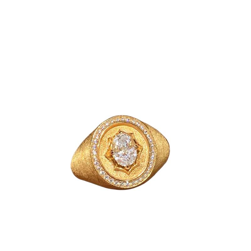 Brushed Glossy Seal Female Ring New in Vintage Full Diamond Exquisite Elliptical rings for women Banquet Jewelry Gift