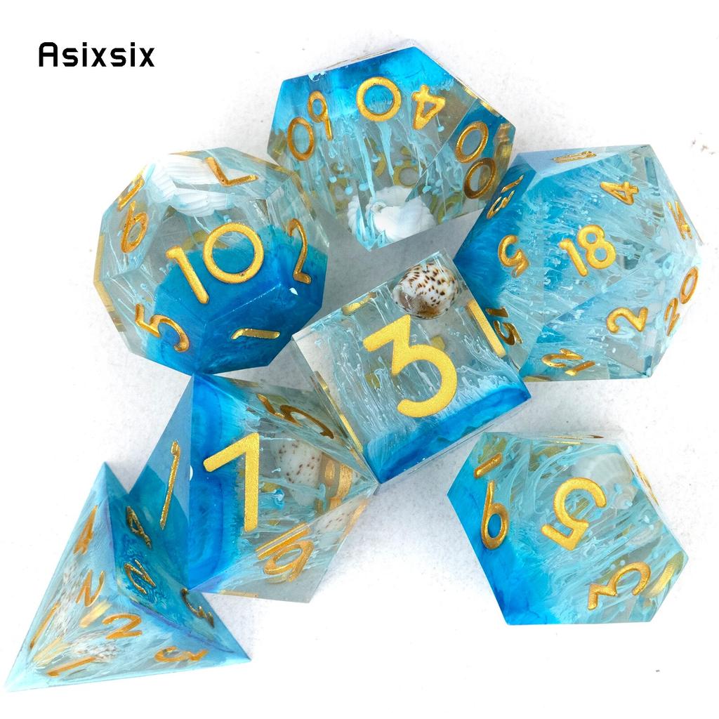 7 adet Mavi Altın Numarası Keskin Kenar Reçine Zar Çokyüzlü Zar Rol Yapma RPG Masa Oyunu için Uygun