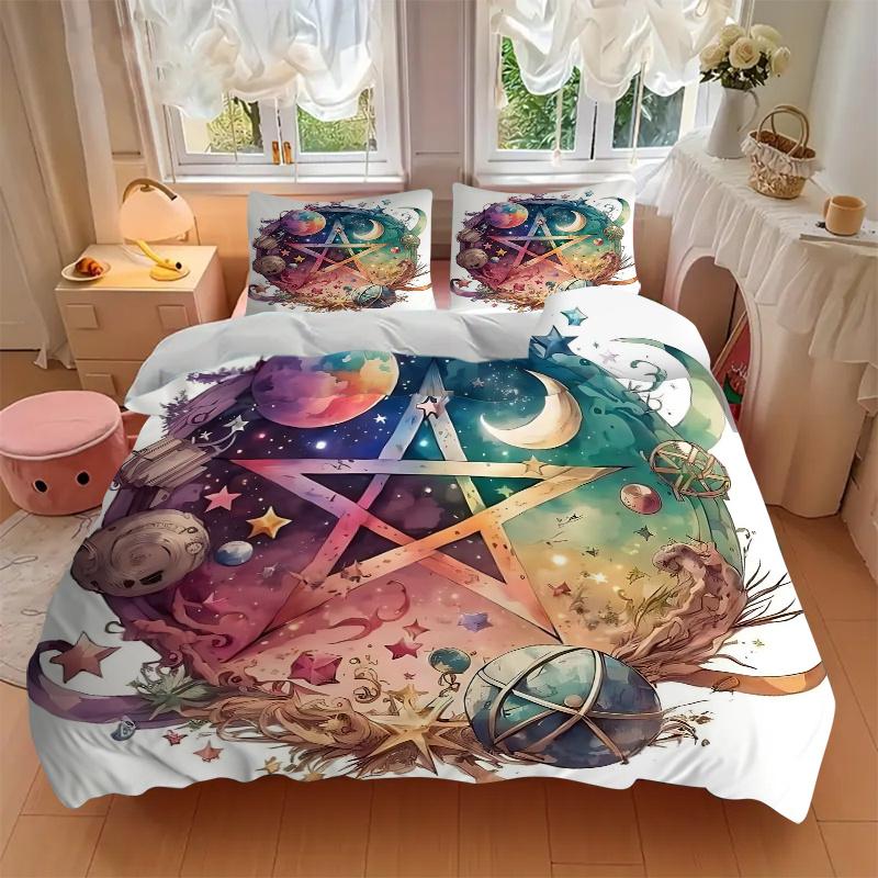 3pcs Galactic Pentagram Printed Quilt Set - Soft and Comfortable Quilt Cover for Bedroom, Guest Room J056