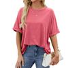 Women's Summer Solid Color Round Neck Large Size Loose Short Sleeve T-Shirt Solid Color Tops