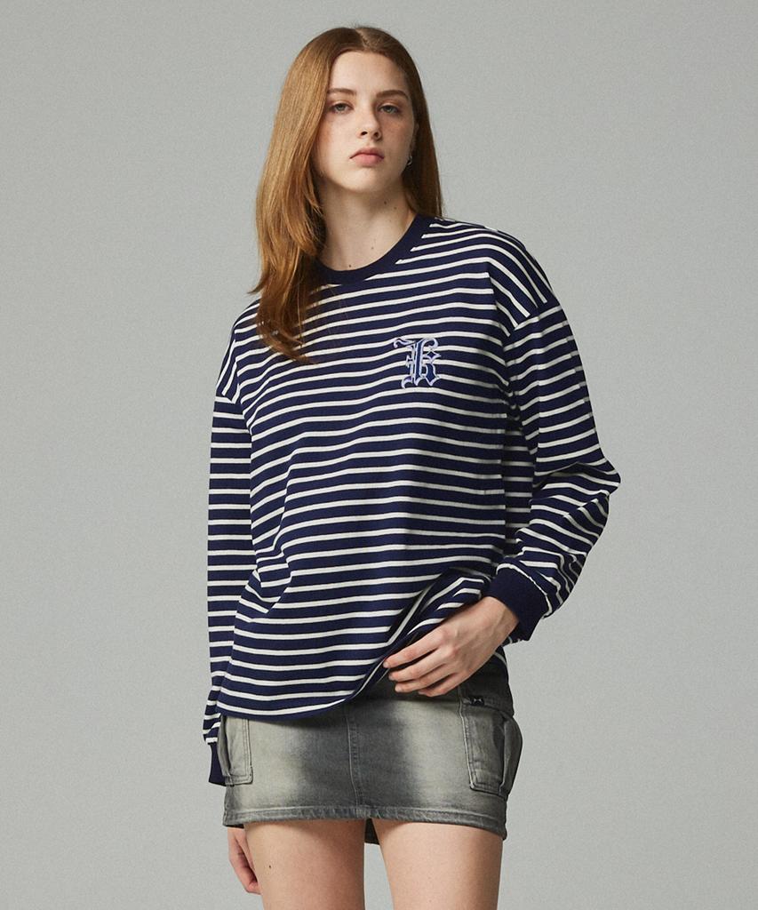 KITTY POTTERY Simple Logo Embroidered Striped T-Shirt Ivory & Black