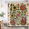 Vintage Garden Art Floral Shower Curtain, Heavy Weight Fabric, Washable Bath Curtains for Bathroom