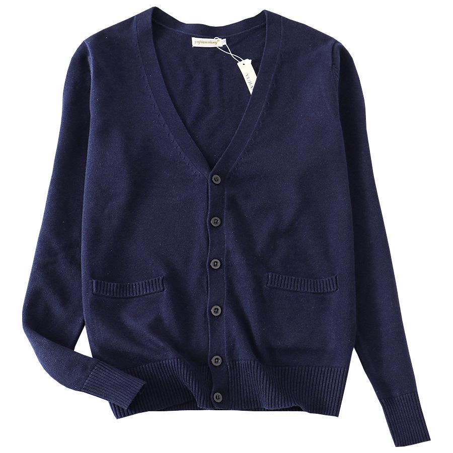 Japanischer V-Ausschnitt Langarm JK Uniform Strickjacke - 7-Nadel Verdickter Pullover für Frühling/Herbst