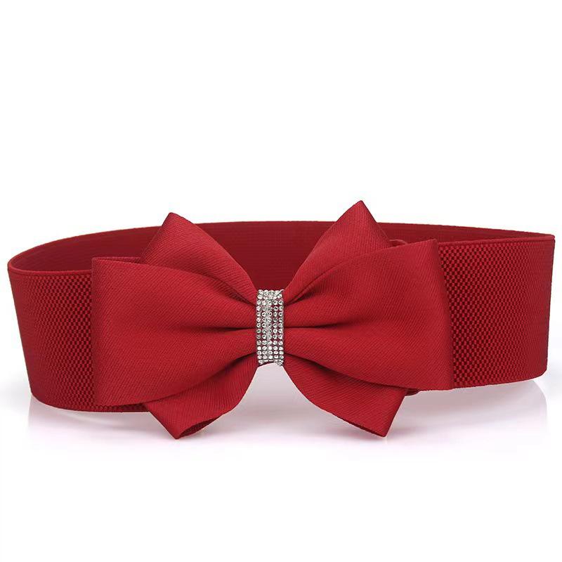 Women'S Elastic Bow Belt Wide Stretch Belts Ladies Wide Wedding Party Waistband For Dress Jeans