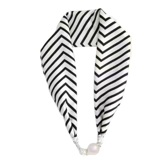 Women Chiffon Scarf Magnetic Buckle Bright Color Printing Necklace Style Decorative Thin Scarf Garment Accessories