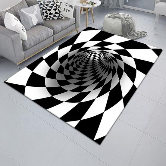 3D spiraali optilise illusiooniga vaip Vision Vertigo piirkonnamatt Realistlik spiraal must-valge uksematt libisemiskindel põrandamatt elutuppa, magamistuppa, esikusse