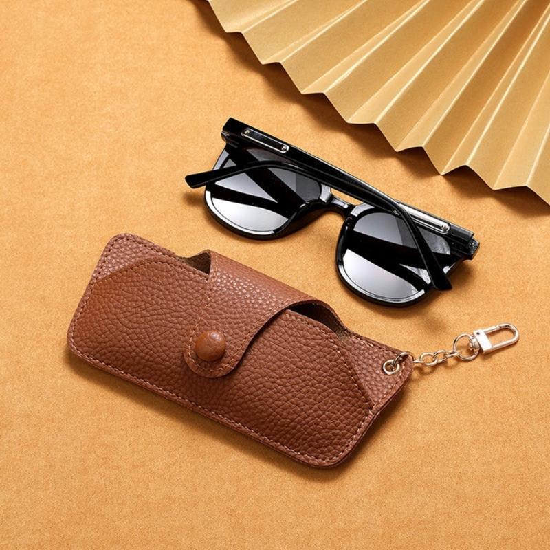 Portable Retro PU Glasses Bag With Hanging Chain Sunglasses Case Simple Eyeglasses Storage Box Waterproof Eyewear Case
