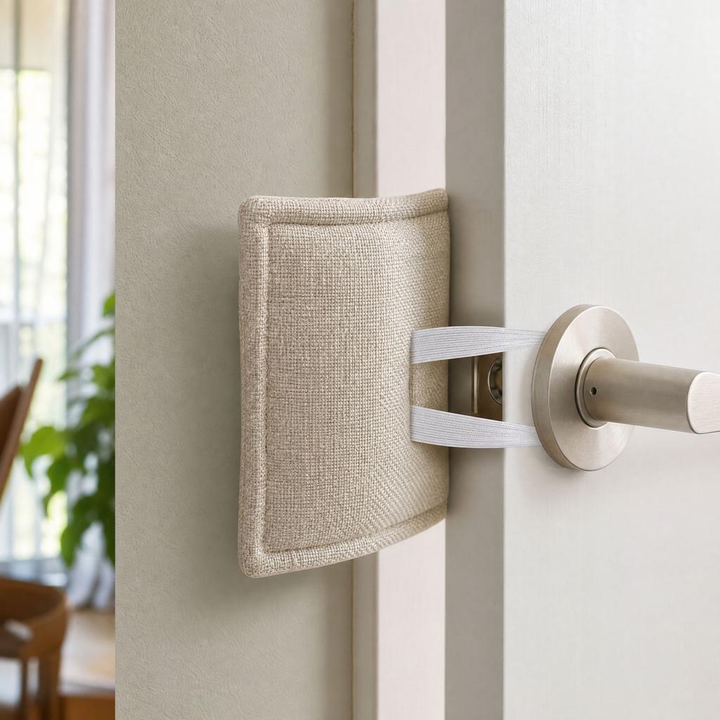 Fabric Door Cover for Baby, Door Handle Bumper with 3 Hooks, -Slamming for Home, Beige, 3 Pack, 4.1 3.1 Inches