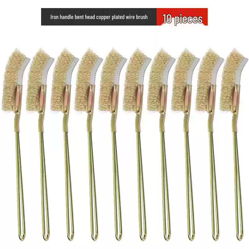 Iron Handle Wire Brush for Cleaning and Rust Removal - Bent Head, Stainless Steel, Nylon, Mini Size