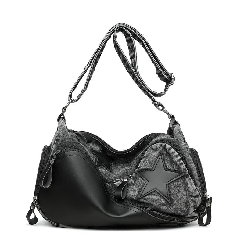 Women'S Shoulder Bag Ladies Large Capacity Denim Shoulder Crossbody Bag Leisure Commuting Handbag Star Tote Bag