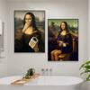 Funny Mona Lisa Bathroom Poster Decor Vintage Leonardo Da Vinci Famous Print Toilet Paper Canvas Painting Classical Toilet Decor