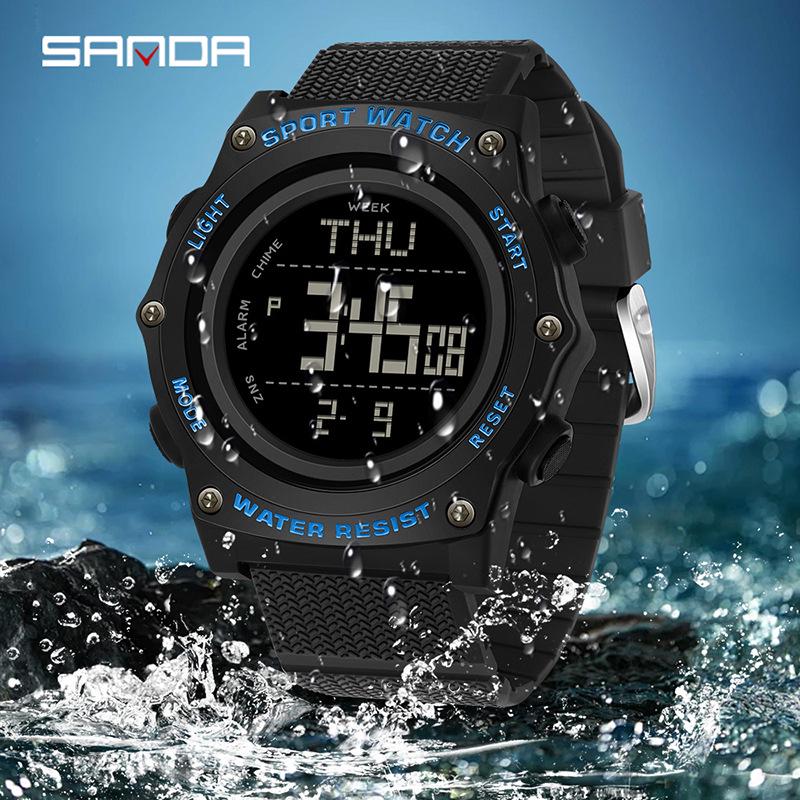 Sanda Unisex Sporty Waterproof Multifunction Electronic Watch for Teens and Students