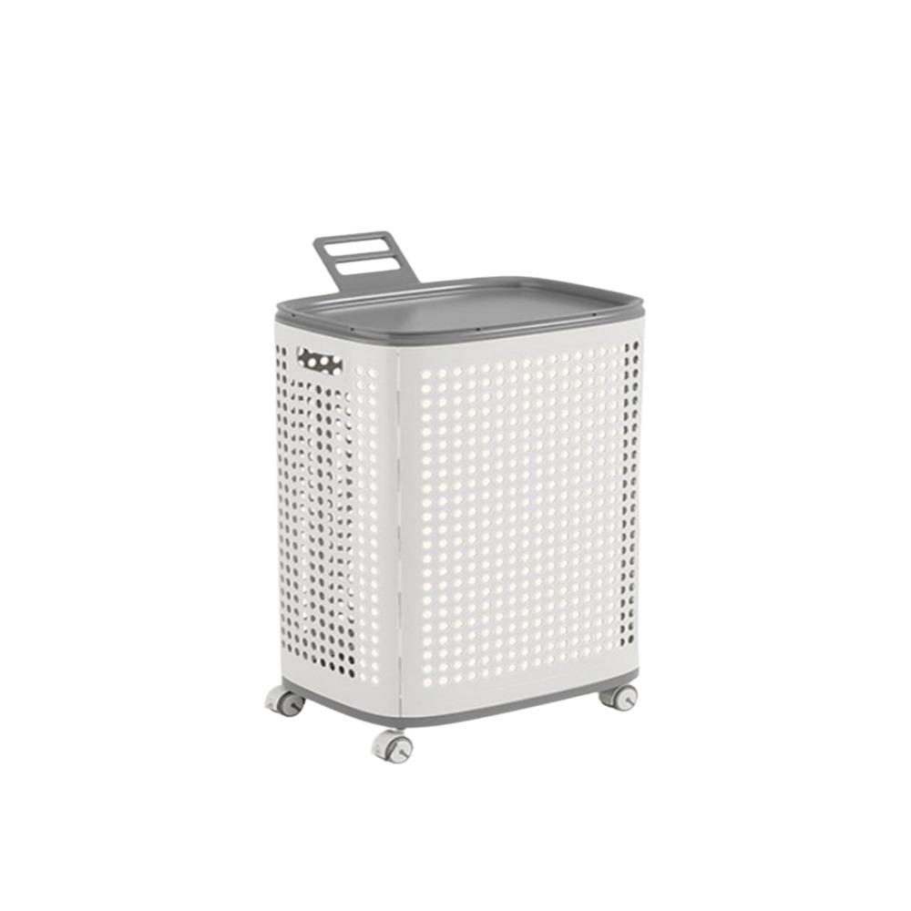 Large Capacity Folding Dirty Clothes Basket Plastic Detachable Hollow Out Washing Baskets with Mute Wheels Dust-proof