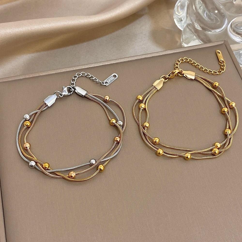 Stainless Steel Wrap Beaded Bracelets Round Beads Party Jewelry Stylish Snake Chain Bracelet Women
