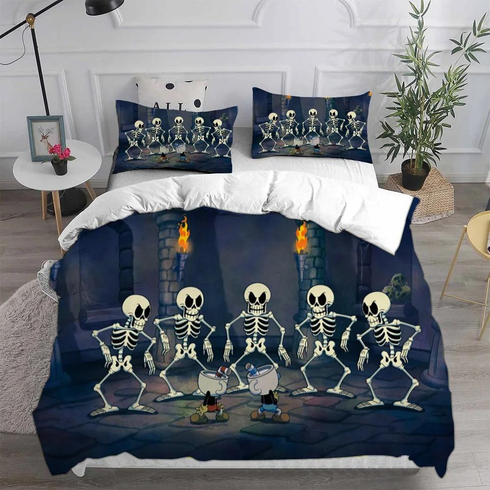 Housse de couette taie d'oreiller ensemble de literie dessin animé Cuphead Garçon Fille Enfants adultes Décoration de chambre à coucher Cadeau enfant Taille Simple Double