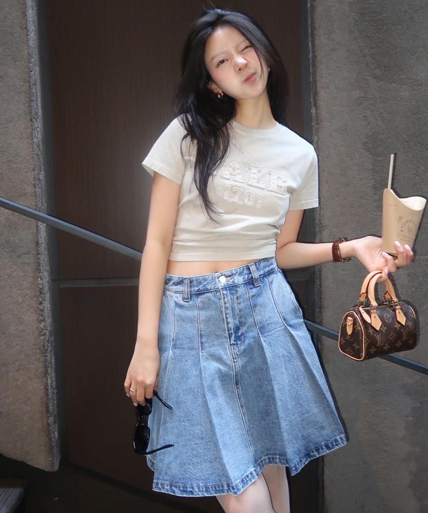 Yale Denim Pleated Skirt_Light Blue