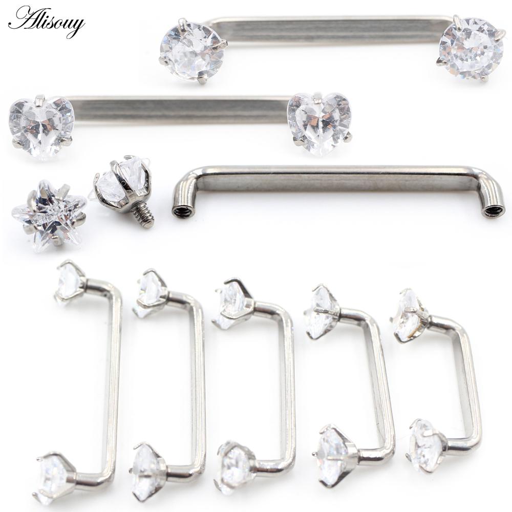 Alisouy 1 Stück Titan Herz Stern Zirkon Gewinde Oberfläche Bar Barbell Micro Dermal Anchor Retainer Verstecken In Der Haut Piercing Schmuck