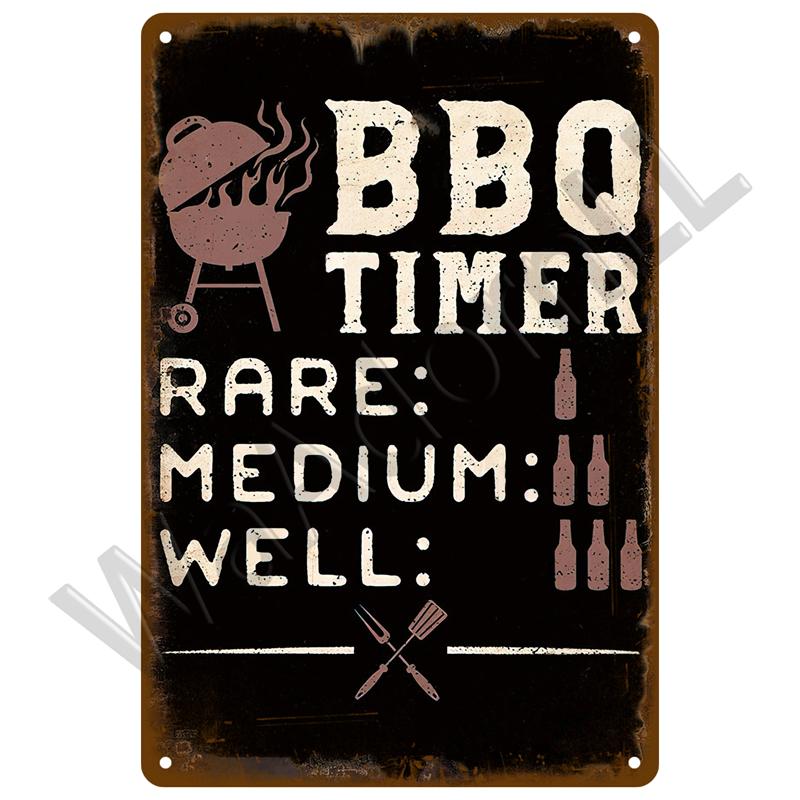 Vintage Tin Sign Dads BBQ Yard Outdoor Party Decoration BBQ Zone Metal Sign Plate Retro Barbecue Rules Slogan Decor Accessories