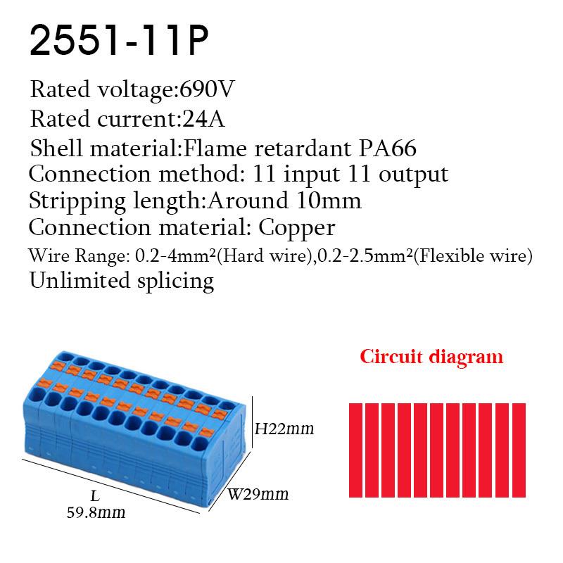 Push-In Wire Connectors Electrical Cable Terminal Block Multiple In/out DIN Rail Mount With Fixing Hole Spliceable DIY Connectio
