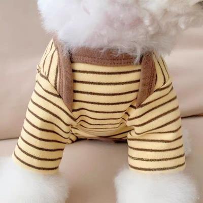 Elastic Four-Legged Dog Pajamas Long Sleeves Soft Striped Dog Base Shirt Belly Hugging Anti-licking Dog Jumpsuit